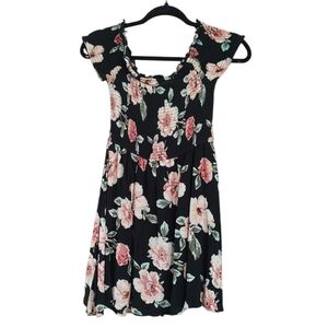 Kendall & Kylie Black Floral Smocked Dress